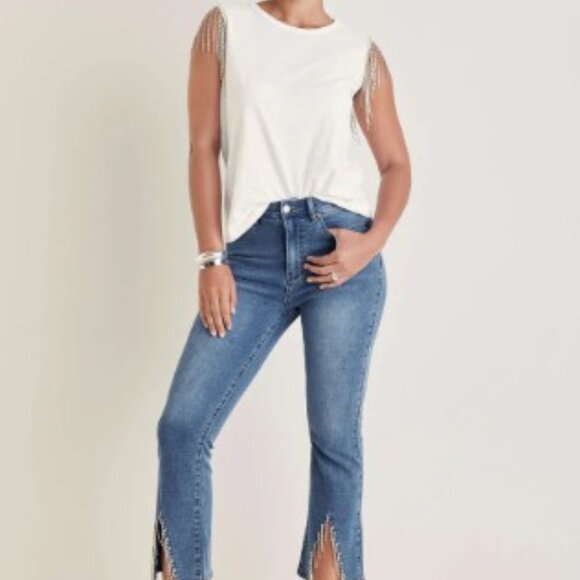 Venus Rhinestone Kick Flare Jeans in sizes 10P & 12 - Picture 2 of 7